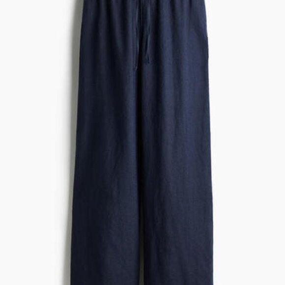 H&M Linen Drawstring Pants - Women - Navy - XL - Picture 1 of 7